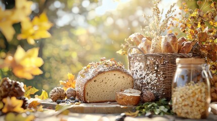 Freshly baked bread with autumn theme in cozy setting   