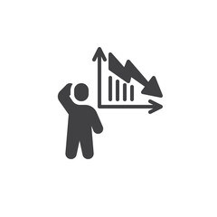 Worried investor looking at a falling stock graph vector icon