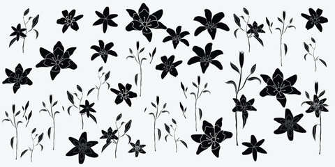 A collection of intricately designed black floral illustrations for various design projects and purposes