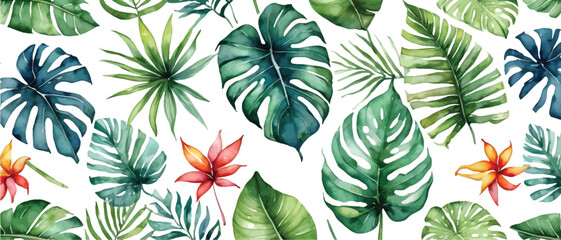 Tropical leaves pattern background watercolor style1