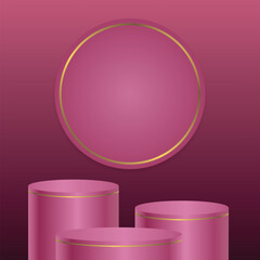 3D realistic empty pink podium stand on pink background, product stand promotion, etc. Vector illustration