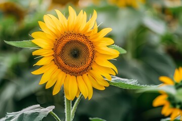 Fototapeta premium Close up sunflower illuminated by the sun, harvest and agricultural business concept 