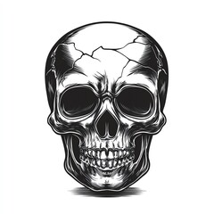 Detailed black and white illustration of a human skull.