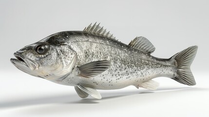 Fototapeta premium One fresh sea bass isolated on transparent white background.