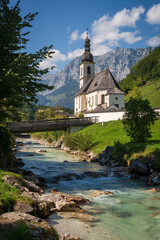 Parish Church of St. Sebastian, Catholic church in Ramsau, Berchtesgaden, Bavaria, Gothic Revival...