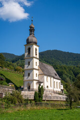 Parish Church of St. Sebastian, Catholic church in Ramsau, Berchtesgaden, Bavaria, Gothic Revival...