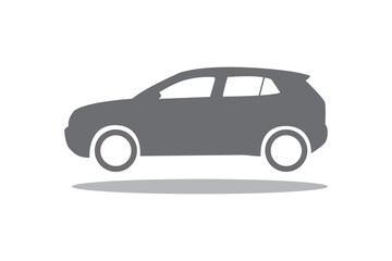 simple icon of a floating two-box car side view colored in dark gray with dropped shadow