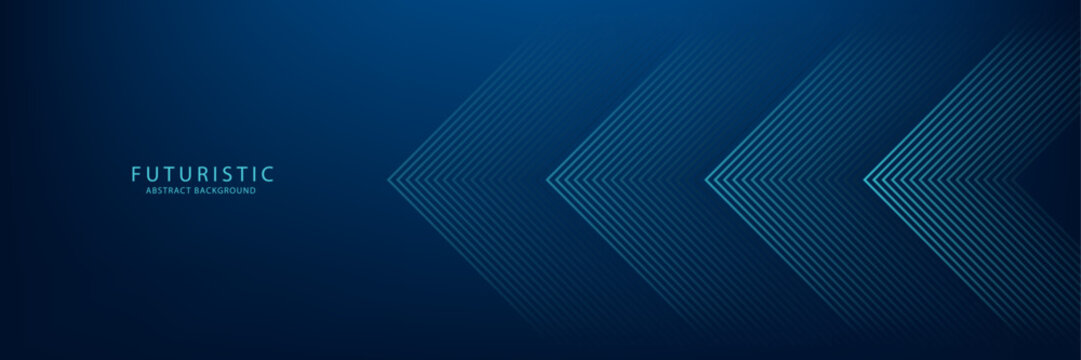 Dark blue abstract background with glowing arrow lines technology futuristic concept. Modern shiny blue geometric lines design. Horizontal banner template suit for cover, header, poster, banner, web