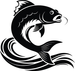 fish with water wave illustration black and white