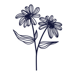 Hand drawn flower and leaf isolated on white