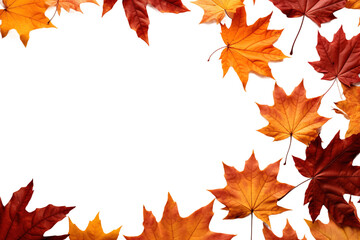 A Symphony of Autumn Leaves on a White Canvas on a White or Clear Surface PNG Transparent Background.