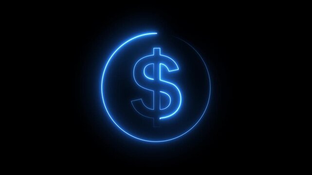 Abstract neon Dollar icon conceptual business animation background.