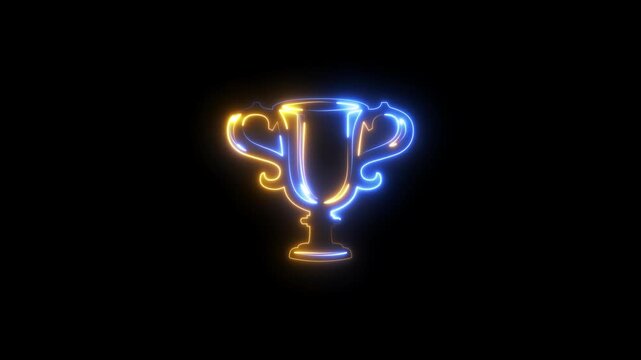 Animation of bright neon cricket cup and football world  cup icon background.