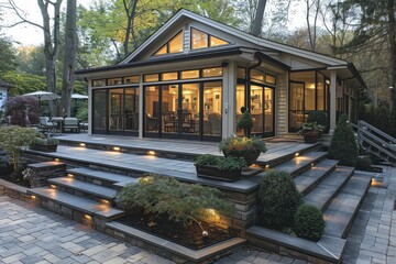 Nearly Completed Sunroom Installation with Glass and Aluminum Walls on Back Patio, Surrounded by Lush Landscaping in WestHOME