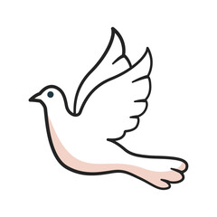 Cute flying dove design illustration on white background