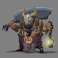 Character with dragon mask. Vector illustration.