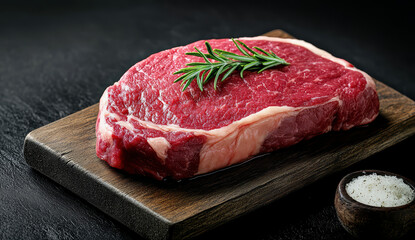 Obraz premium Fresh raw beef steak on wooden board