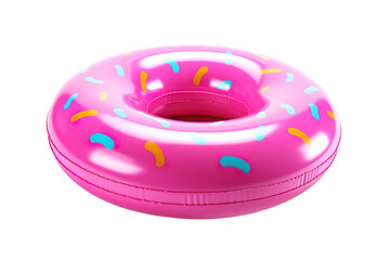 Pink Sprinkled Donut Pool Float for Summer Fun on a White or Clear Surface PNG Transparent Background.