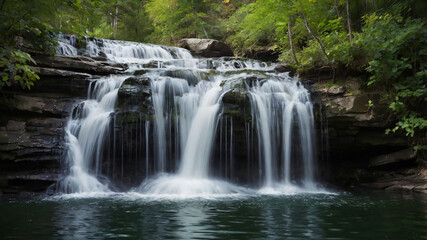 beautiful view of waterfall in the middle of the forest