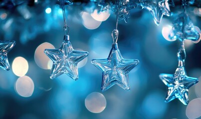 Fototapeta premium Garland of glass stars, cool white illumination