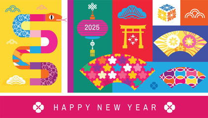 Fototapeta premium Happy Chinese New Year 2025, Zodiac sign, year of the Snake Chinese translation: 