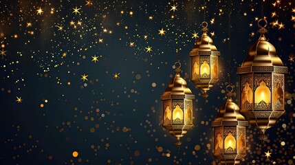 Obraz premium Golden Lanterns in a Starry Night