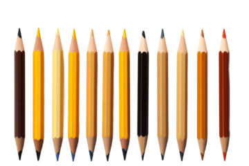 A Row of Sharpened Wooden Pencils With a Spectrum of Colors Against a White Background on a White or Clear Surface PNG Transparent Background.