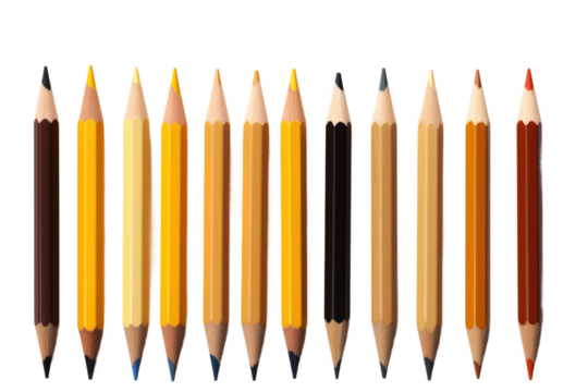 A Row of Sharpened Wooden Pencils With a Spectrum of Colors Against a White Background on a White or Clear Surface PNG Transparent Background. - Powered by Adobe