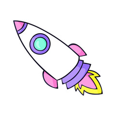 Rocket Flying In Space Cartoon Icon Illustration