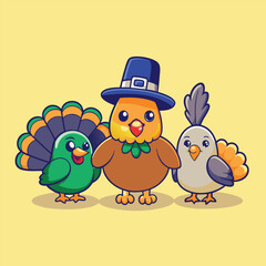 cute kawaii turkey family vector icon illustration