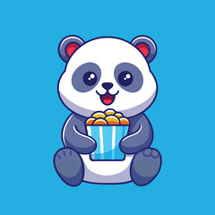 cute panda eating popcorn vector icon illustration