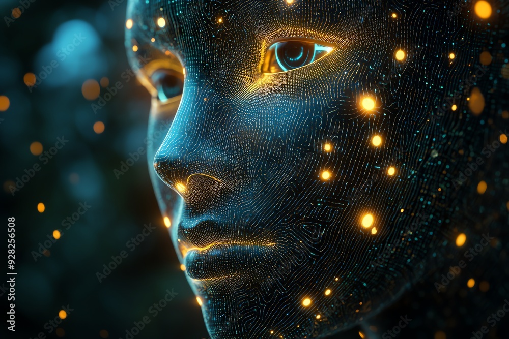 Aufkleber digital face with glowing lines.