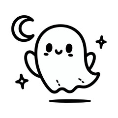 cute ghost cartoon doodle hand drawn vector illustration template design