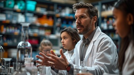 Science Teacher Engaging Students in Hands-On Lab Discussion