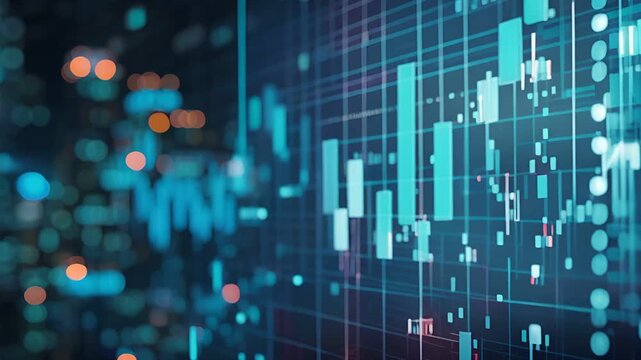 Digital financial graph data and binary code, representing trends, analysis, and statistics in a global financial market.