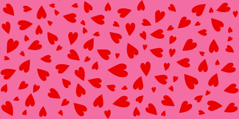 Red love heart seamless pattern background illustration. Modern minimalist cute romantic pink hearts background for valentine's day holiday backdrop texture, romantic wedding design, mother's day.