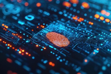 Obraz premium Fingerprint scan unlocking a secure banking app, close-up, high-tech financial security