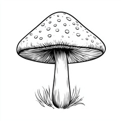 mushroom black and white outline drawing isolated on white background