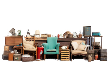 A Symphony of Secondhand Treasures: A Collection of Vintage Furniture and Home Decor on a White or Clear Surface PNG Transparent Background.