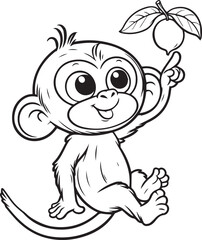 A monkey line art coloring book illustration for kids