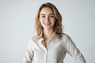 female professional model in white shirt
