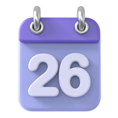 Calendar Day 26 . 3D illustration
