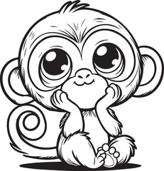 A monkey line art coloring book illustration for kids