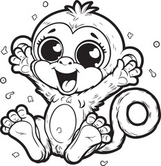A monkey line art coloring book illustration for kids