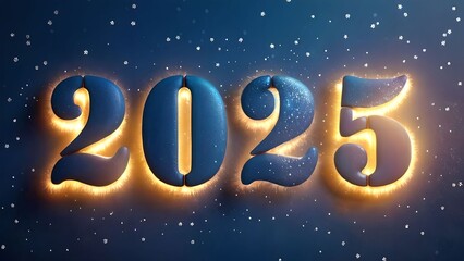 Happy New Year 2025, festive background with numbers 2025. Shiny text 2025 on blue festive background, greeting card, Christmas and New Year celebration, holiday season, sparkling light frames