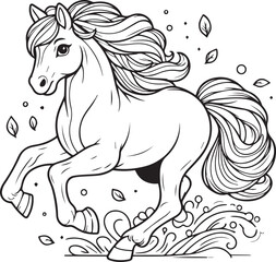 A horse line art coloring book illustration for kids