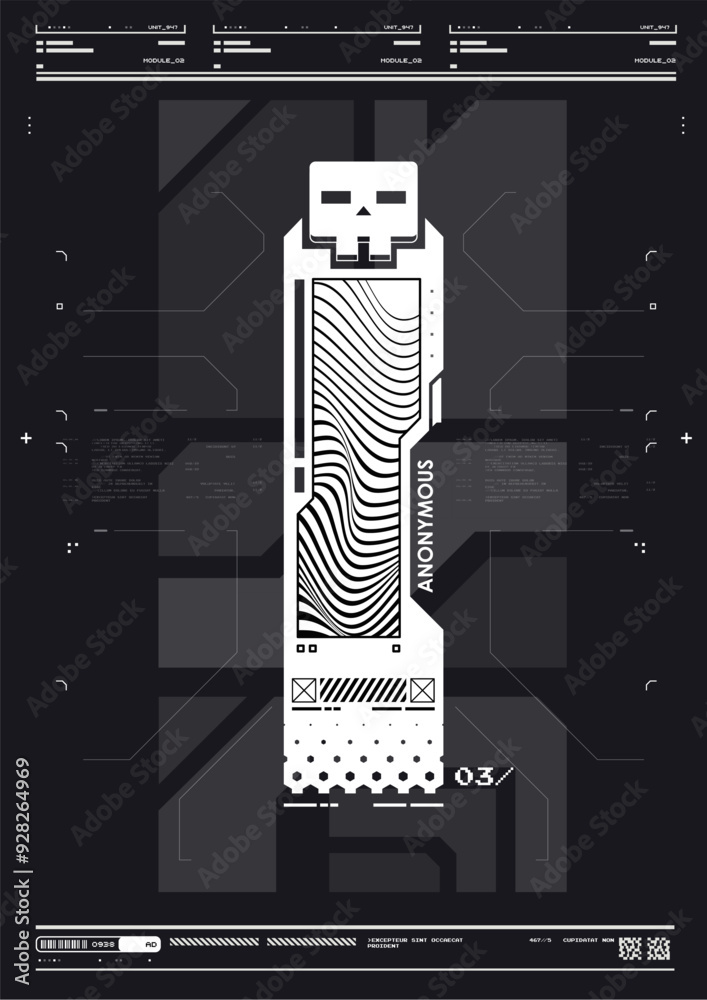Poster tech abstract poster template with hud elements. cyber culture, modern flyer for web and print. hack
