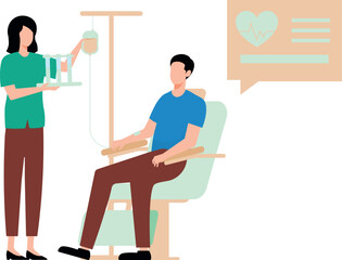Fototapeta premium A girl is checking a patient's drip.