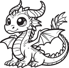 A dragon line art coloring book illustration for kids