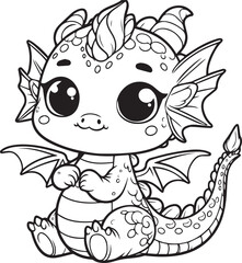 A dragon line art coloring book illustration for kids